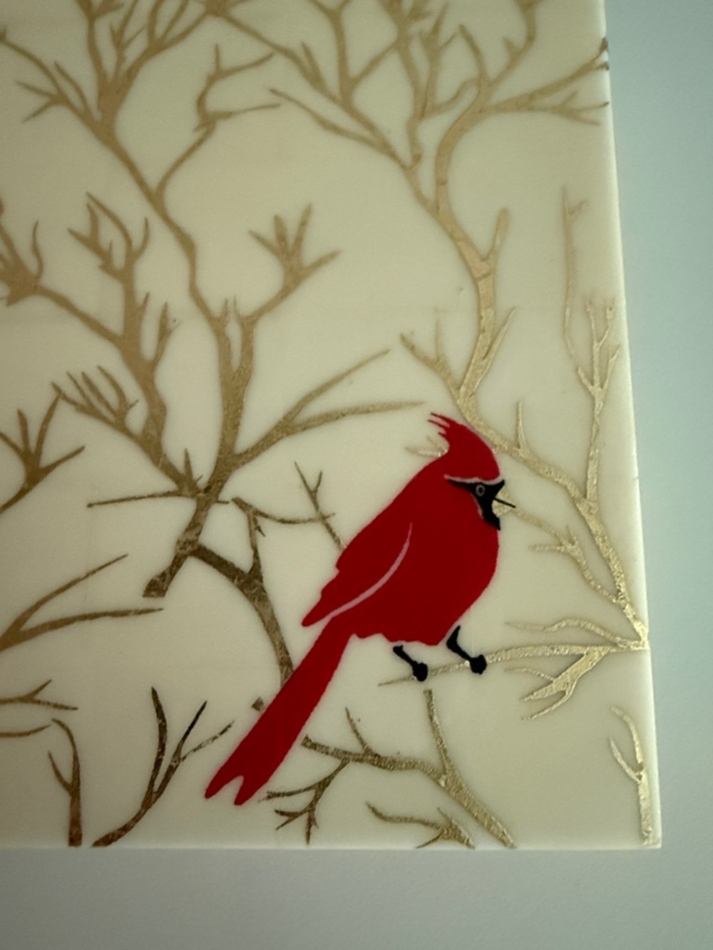 Red nwt Cardinal Decorative Trinket Box with Gold Branch Detail 7 x 5 x 2 - Picture 3 of 4
